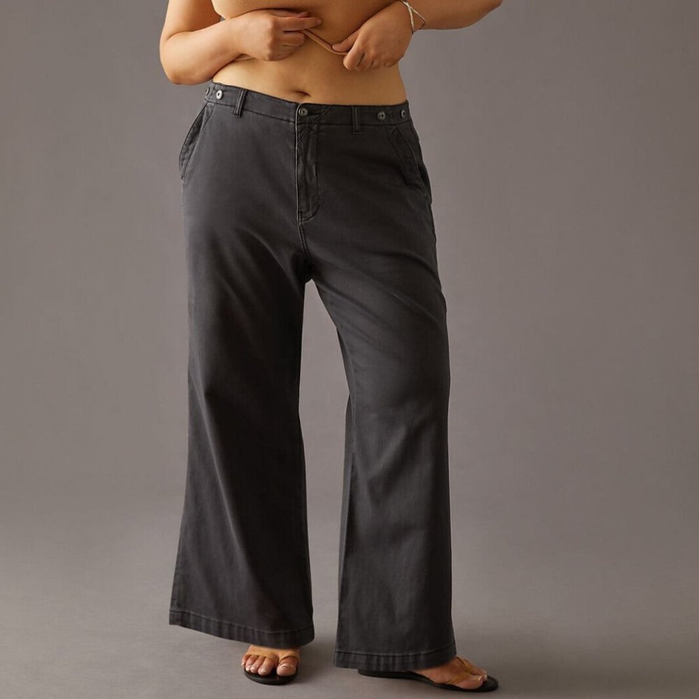 NWT Anthropologie Pilcro 31 Slouchy Chino Wide Leg Pants Sundrenched Black 140$ - Picture 1 of 4